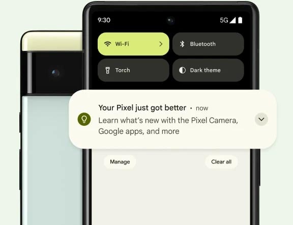 pixel 6 device showing notification alert about recent update