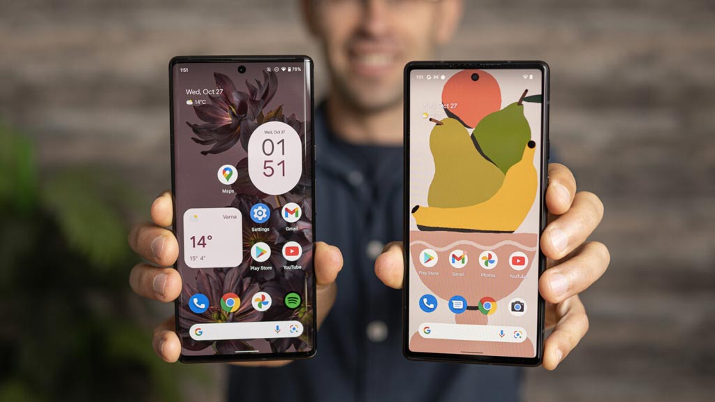 man holding 2 pixel 6 device